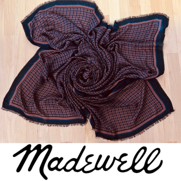 🐑Cashmere/Modal SOFT Thin Oversized Brown/Navy/Black Houndstooth Madewell Scarf - Picture 17 of 17
